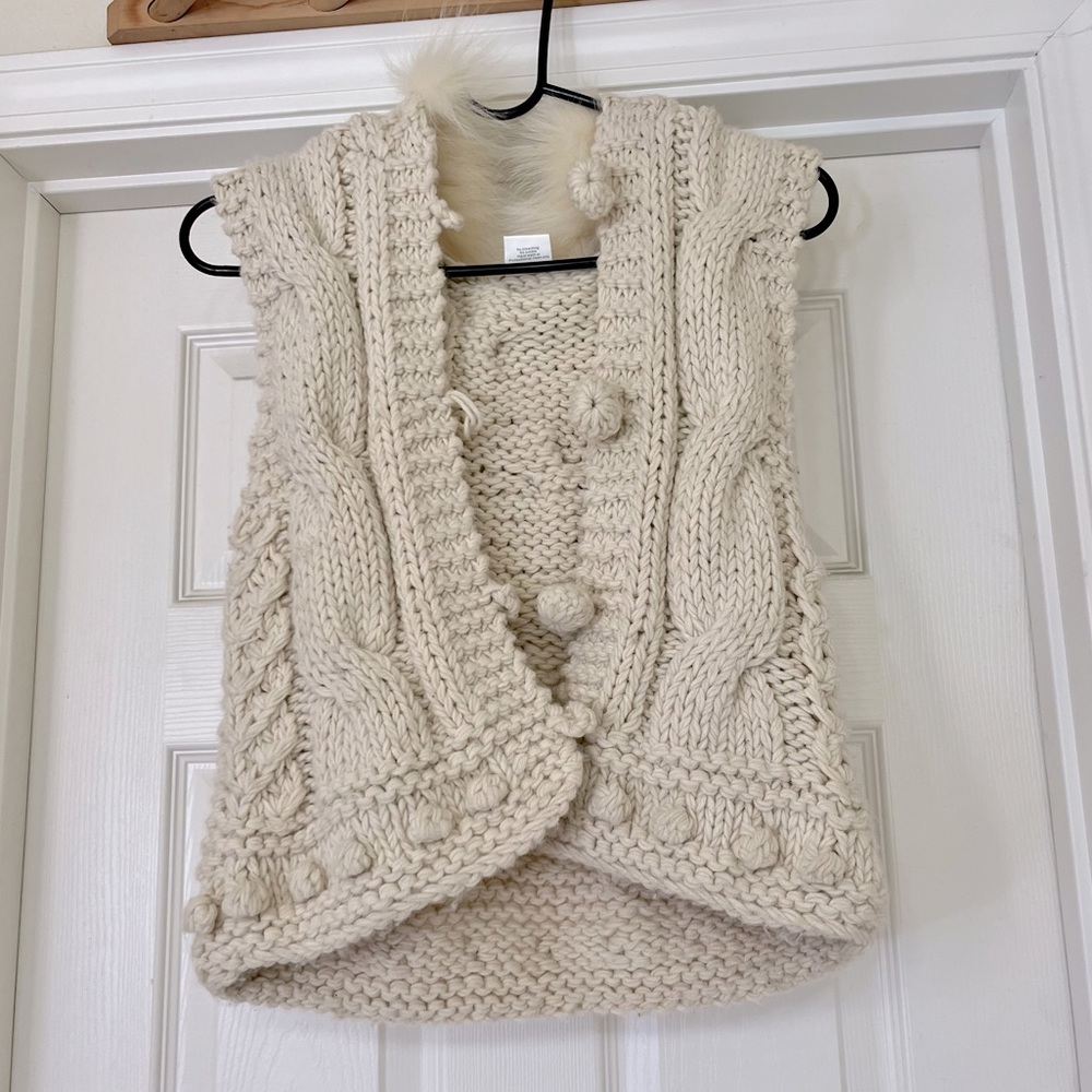 Romeo & Juliet Couture Knitted Vest with Rabbit Fur Hood